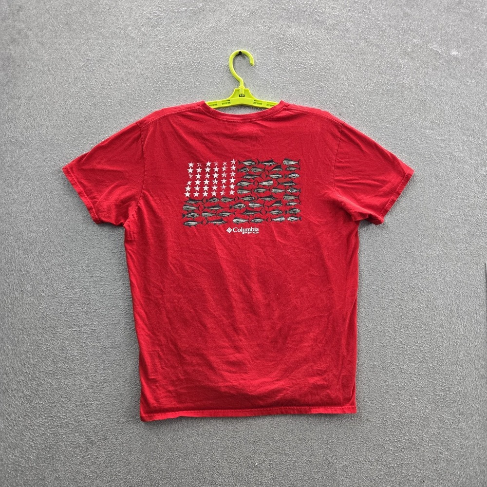 Columbia Sportswear Company Men Shirt L Red Graphic Fish Flag PFG Logo